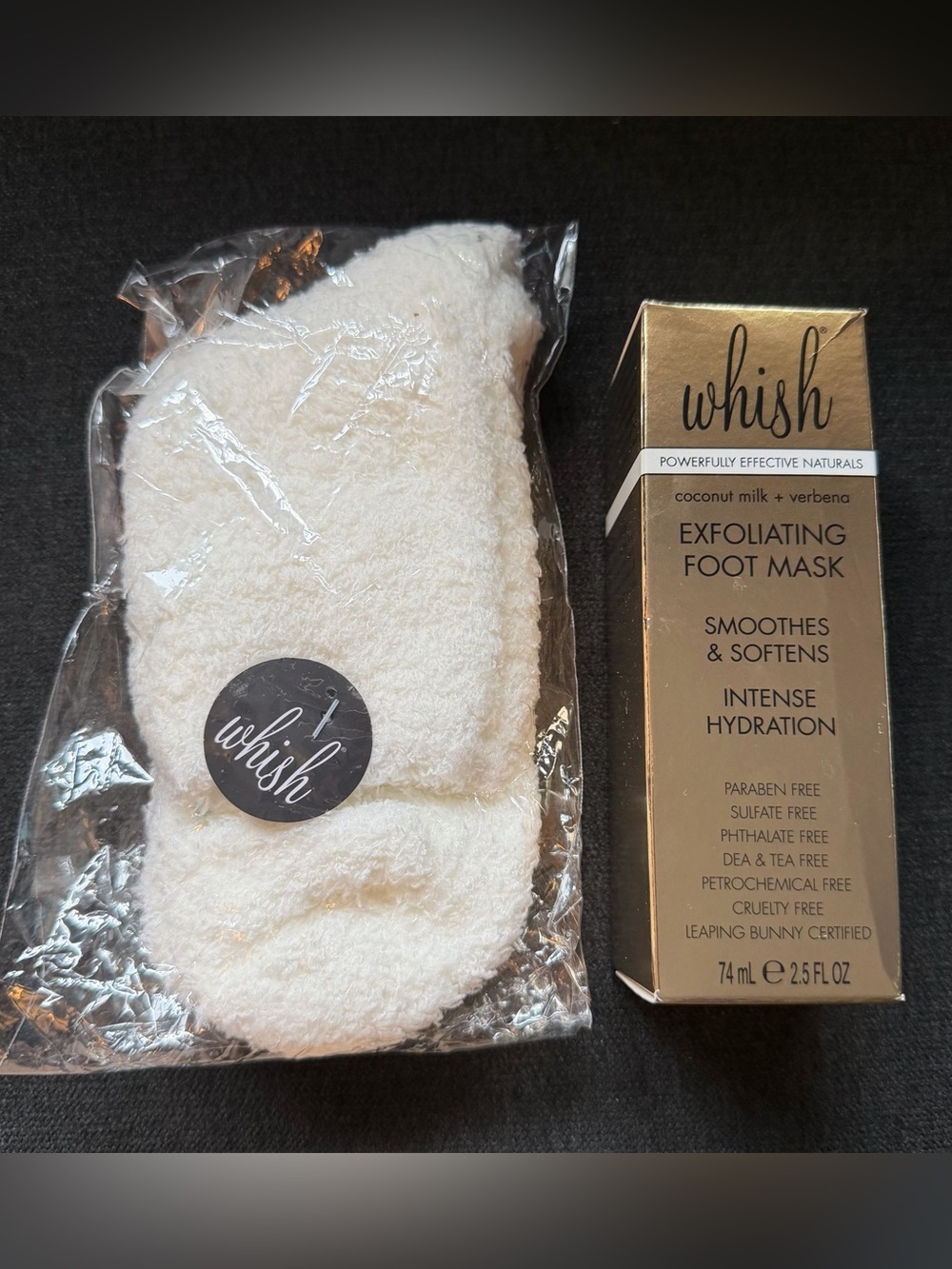 Whish Coconut Milk & Verbena Exfoliating Foot Mask, 2.5 fl. oz., with socks